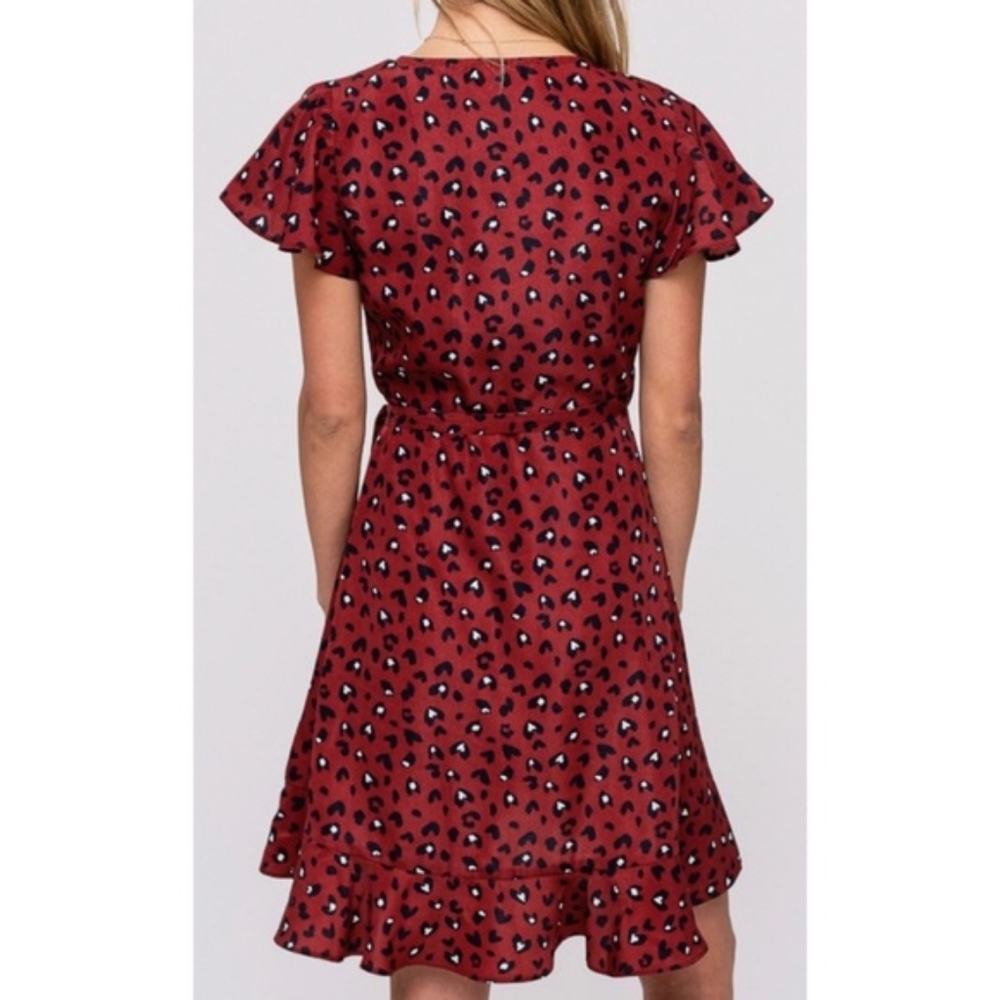Red animal print wrap mini dress - Picture 2 of 7